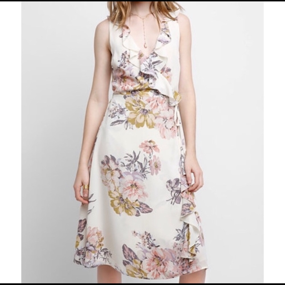 Abbeline White Floral Ruffle Wrap Dress